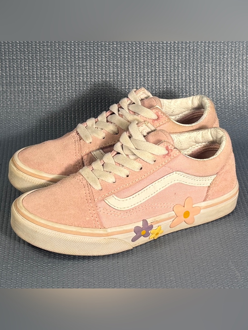 Vans Pink Suede Low-Top Sneakers with Floral Accents